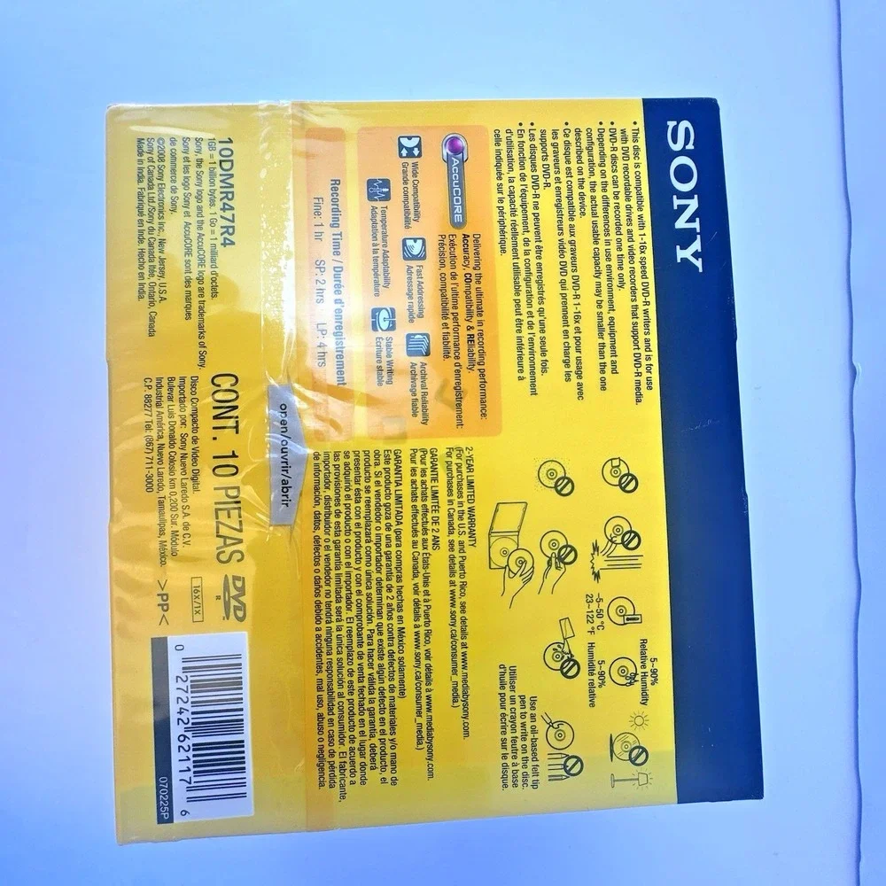 Sony DVD-R 10 Pack Recordable Blank Discs 4.7 GB 120 Min 1-16x NEW